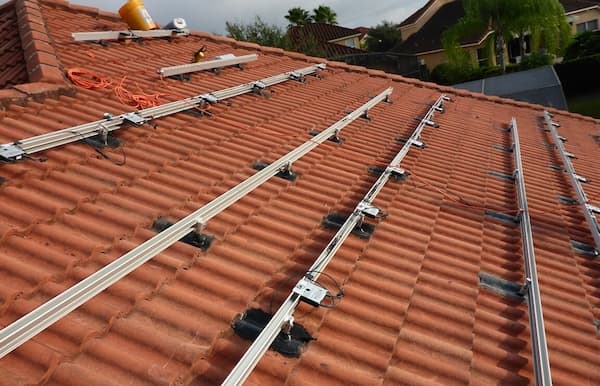 Solar installation on clay tile roof