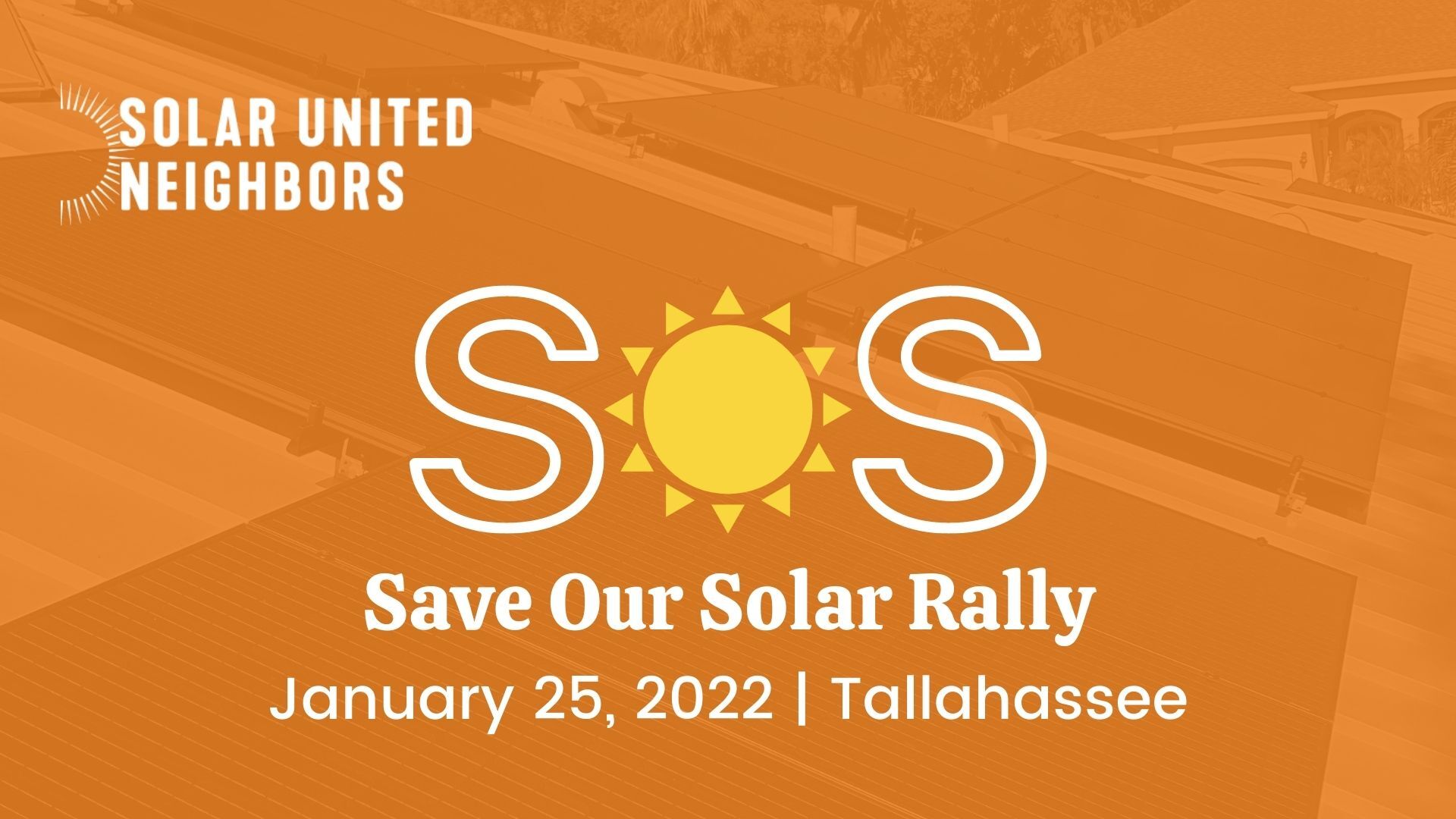 SOS: save our solar rally, with sun image for O